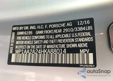 2017 Porsche Cayenne Platinum Edition из США, поврежденный, VIN WP1AA2A24HKA88014